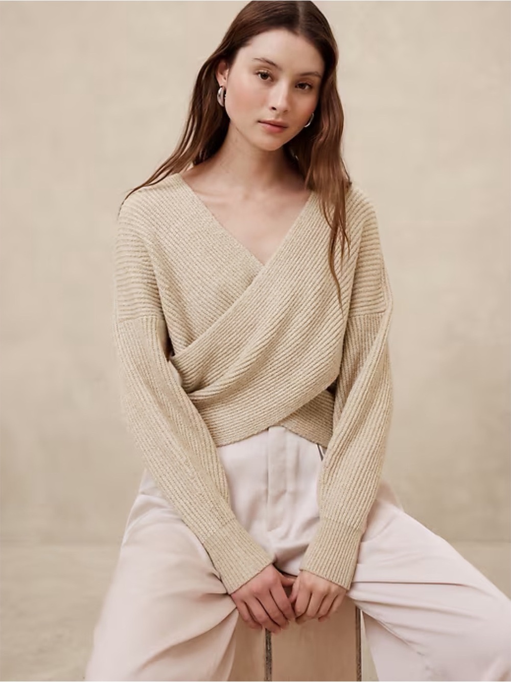 NWT Banana Republic Oatmeal Heather V-Neck Wrap Sweater